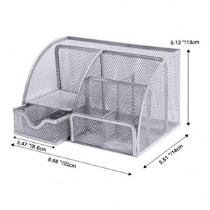 Desk Organizers and Accessories Metal Mesh Desktop Office Supplies with <b>6</b> Compartments and 1 <b>Drawer</b> Caddy Pen Holder - Product Image 4
