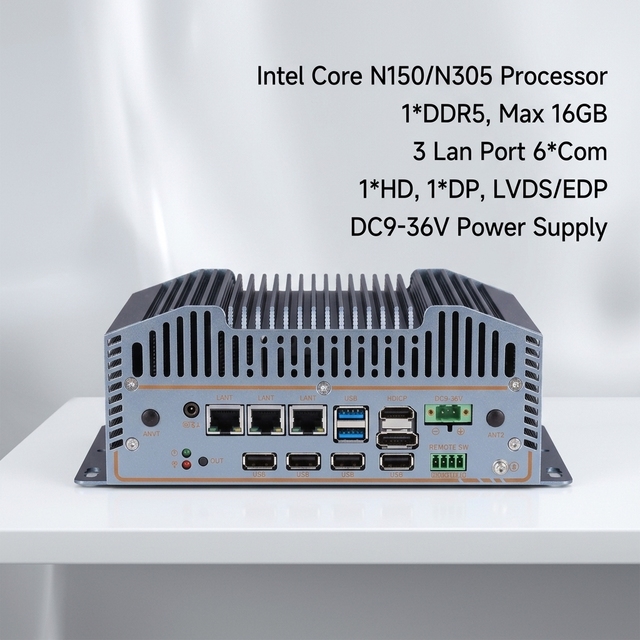 Edge Computing IOT Industrial PC Case 3 LAN 6*Com Intel 12th Gen N150 I3-N305 1*DDR5 8GB+256GB X86 Embedded Fanless Mini PC