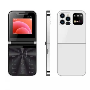 2024 New Product i15 Pro 2.4 Inch Foldable Design 2 sim card 1400mAh Big Battery Clamshell phone Folding Feature Phone