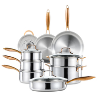 Ensemble de casseroles en acier inoxydable tri-couches 14 pièces, finitions de surface personnalisables, casseroles et poêles pour toutes les cuisinières