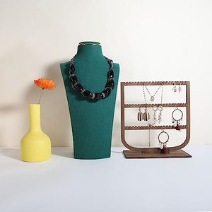 Présentoir à bijoux en velours vert, ensemble de présentation combiné, support pour colliers et bagues, accessoires de présentation en métal - Product Image 3