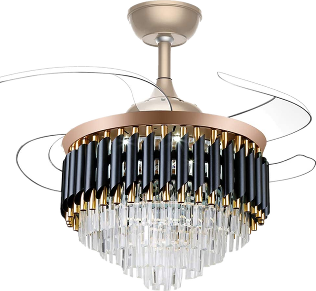 Crystal Remote Control Ceiling Fans Lights 220v Decorative Bladeless Home LED Designer Round Tricolor 42 Inch Modern