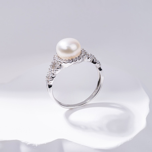 Bague de fiançailles KAMMY 8,5-9 mm tendance en argent 925 avec serti griffe géométrique et perle d'eau douce blanche de qualité AAA - Product Image 5