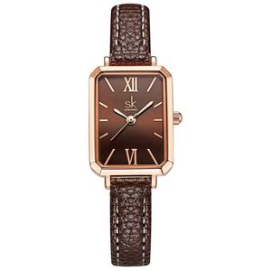 นาฬิกาควอตซ์สำหรับสุภาพสตรี แบรนด์ SHENGKE ดีไซน์หรูหรา ตัวเรือนโลหะผสม สายหนัง หน้าปัดทรงสี่เหลี่ยมผืนผ้า กันน้ำ พร้อมเข็มบอกเวลา - Product Image 4