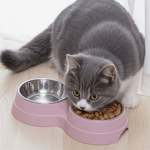 ชามอาหารแมวสแตนเลสสองชั้น กันลื่น ป้องกันการหก สำหรับแมว - Product Image 1