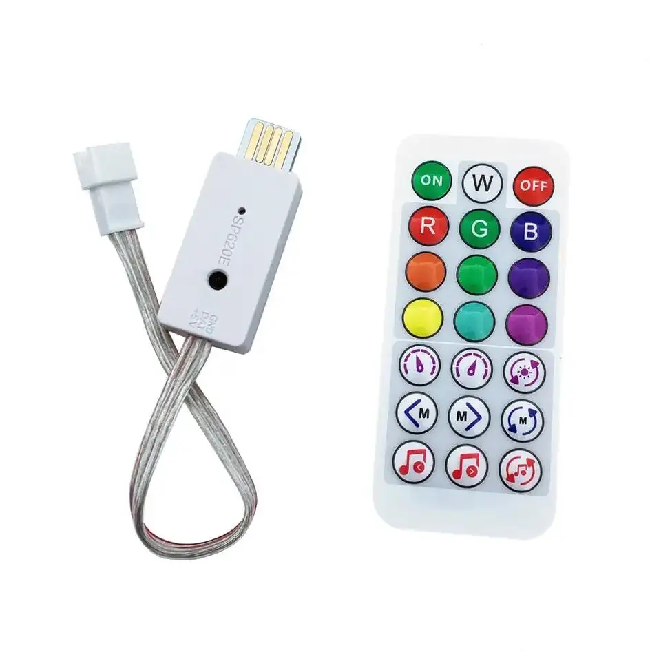 SP620E DC5V USB Bluetooth Music APP Pixel Controller with IR 21-Key Remote for Dream Colorアドレス指定可能なLEDピクセルストリップライト