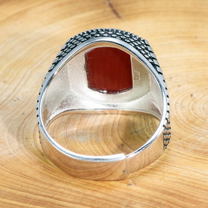 Natural Agate Red and Green <strong>Stone</strong> 925 Sterling Silver <strong>Men</strong> Turkish Rings in Stock - Product Image 3