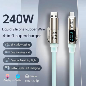 ไฟแสดงเวลาหายใจซิลิโคนเหลว4-in-1 240W จอแสดงผลดิจิตอล USB-A ชาร์จเร็ว/Type-C สำหรับสายข้อมูล - Product Image 4