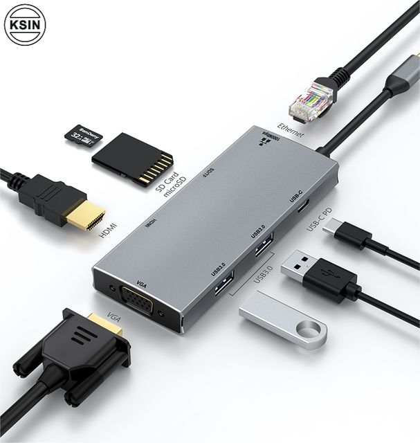 New 8 in 1 Usb C Hub Type C to Hdmi RJ45 Ethernet Usb 3.0 Ports Sd / TF Card Reader