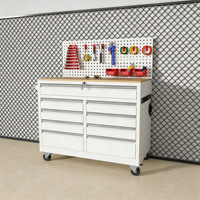 Chariot à outils roulant avec roues, armoire à outils industrielle avec dessus en bois, boîte de rangement multi-tiroirs