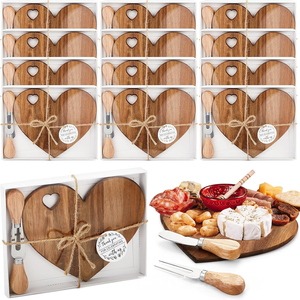 Mini plateau à fromage en bambou et ensemble de couteaux, plateau à charcuterie individuel en forme de cœur pour les cadeaux de mariage, la fête prénuptiale - Product Image 6