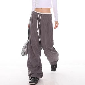 Pantalones de mujer de diseño exclusivo con doble cintura, a rayas, al por mayor, adelgazantes, de pierna ancha, bordados, transpirables, antiarrugas y sostenibles. - Product Image 5