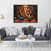 Art mural en verre trempé imprimé Lord Ganesh, décoration intérieure, toile de Dieu indien, support de base, décorations murales, décoration murale Ganesha