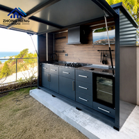 Ensemble de cuisine extérieure moderne en acier inoxydable, essentiel pour les fêtes, avec barbecue à gaz intégré, évier et réfrigérateur, modules de barbecue modulaires