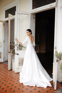 فستان زفاف برقبة V عميقة فرنسي خفيف ، فستان صيفي طويل أبيض جديد ، فستان شاطئ عاري الظهر للعطلات الشاطئية - Product Image 4