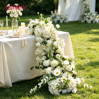 Chemin de table floral artificiel blanc en cascade pour mariage, arrangement floral pour table d'honneur, décoration d'événements en extérieur