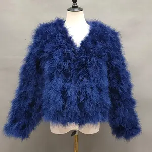 Offres Spéciales Fluffy Turquie Bouton-Up Haut de Gamme Gris Plume D'autruche De Fourrure Manteau De Fourrure Veste Femmes