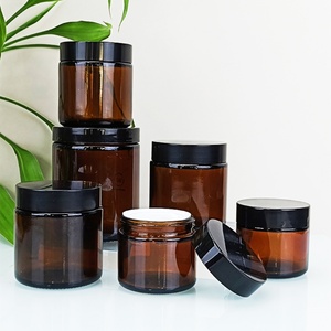 1oz 2oz 4oz 8oz Straight Sided Round Amber Glass Cosmetic <b>Jar</b> with Black Plastic Lid BPA Free Container - Product Image 6