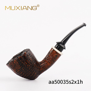 Muxiang Briar Wood Smoking Pipe Bent Shape Sandblasted Finish Vulcanized Rubber Mouthpiece Tobacco Pipe - Product Image 1