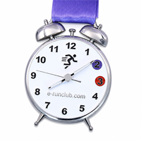Médaille personnalisée réveil émaillée en alliage de zinc argenté 3D pour la course amusante, le marathon, la course à pied, avec cadran de finisseur, double cloche, récompense sportive et ruban