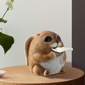 Statue de lapin en résine créative Sculpture Modèle animal mignon Boîte à mouchoirs ornementale pour décoration de table à manger de salon - Product Image 2