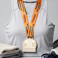 Médaille de sport en bois personnalisée en gros d'usine, écologique, gravée, pour la course de trail, avec ruban de cou – Récompense de course