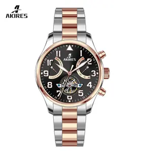 High end Custom Brand 100m waterproof mechanical watches men luxury double tourbillon date automatic business