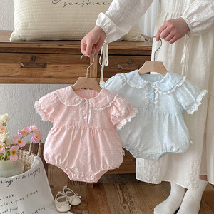 Mameluco de Verano para Bebé Niña, Estilo Delgado, Manga Corta, Dulce, de Una Pieza, Triangular, en Algodón y Rayón, para Salir - Product Image 1