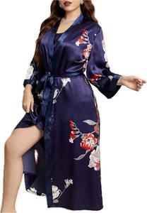 Camicia <span class=keywords><strong>da</strong></span> <span class=keywords><strong>Notte</strong></span> Sexy con Scollo a V <span class=keywords><strong>Taglie</strong></span> <span class=keywords><strong>Forti</strong></span> - Pigiama Lungo a Maniche Lunghe Stampato in Finta Seta Vestibilità Ampia per <span class=keywords><strong>Donna</strong></span> - Product Image 5