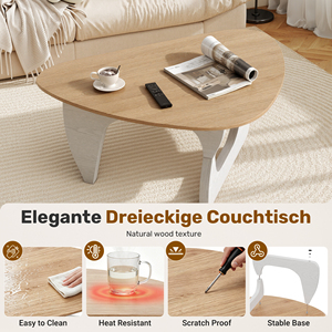 Modern Irregular <b>Triangle</b> Coffee Table <b>Wood</b> Grain Tea Table with Curved Rounded Edge Stable Wooden Legs Center Table for Living - Product Image 3
