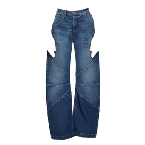 Vaqueros de mujer vintage de otoño, de moda casual, de cintura media, lisos, tejidos, con botones, corte holgado recto, de secado rápido, de elastano/algodón - Product Image 1