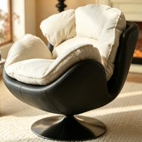 Fauteuil pivotant à 360° à coque bicolore, coussin en peluche doux amovible, design moderne, montage facile, en similicuir noir
