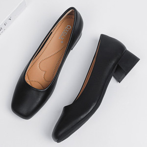 <span class=keywords><strong>Zapatos</strong></span> <span class=keywords><strong>de</strong></span> Trabajo Profesionales para Azafatas, Negros, Tacón Medio, Punta Cuadrada, Suela Suave, Cómodos, Sin Cordones, Aumentan la Estatura - Product Image 1