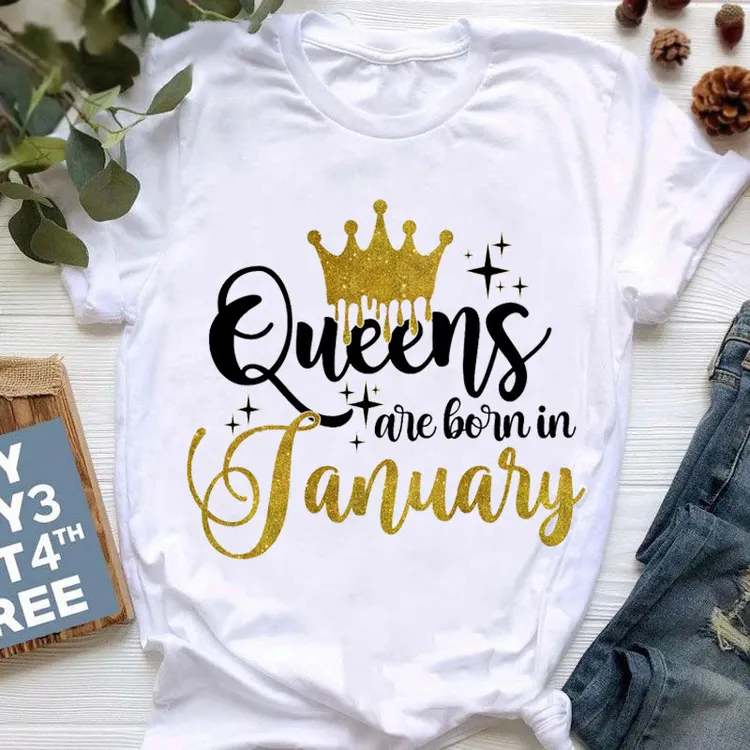 Großhandel Custom Casual Top Queens sind im Januar Dezember geboren Crown Print Grafik T-Shirt Frauen übergroße Geburtstags geschenk T-Shirt