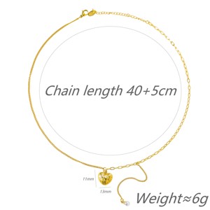 Collier en acier inoxydable plaqué or 18 carats à double couche avec chaîne combinée, cœur et perle - Luxe léger pour les fêtes et le quotidien - Product Image 5
