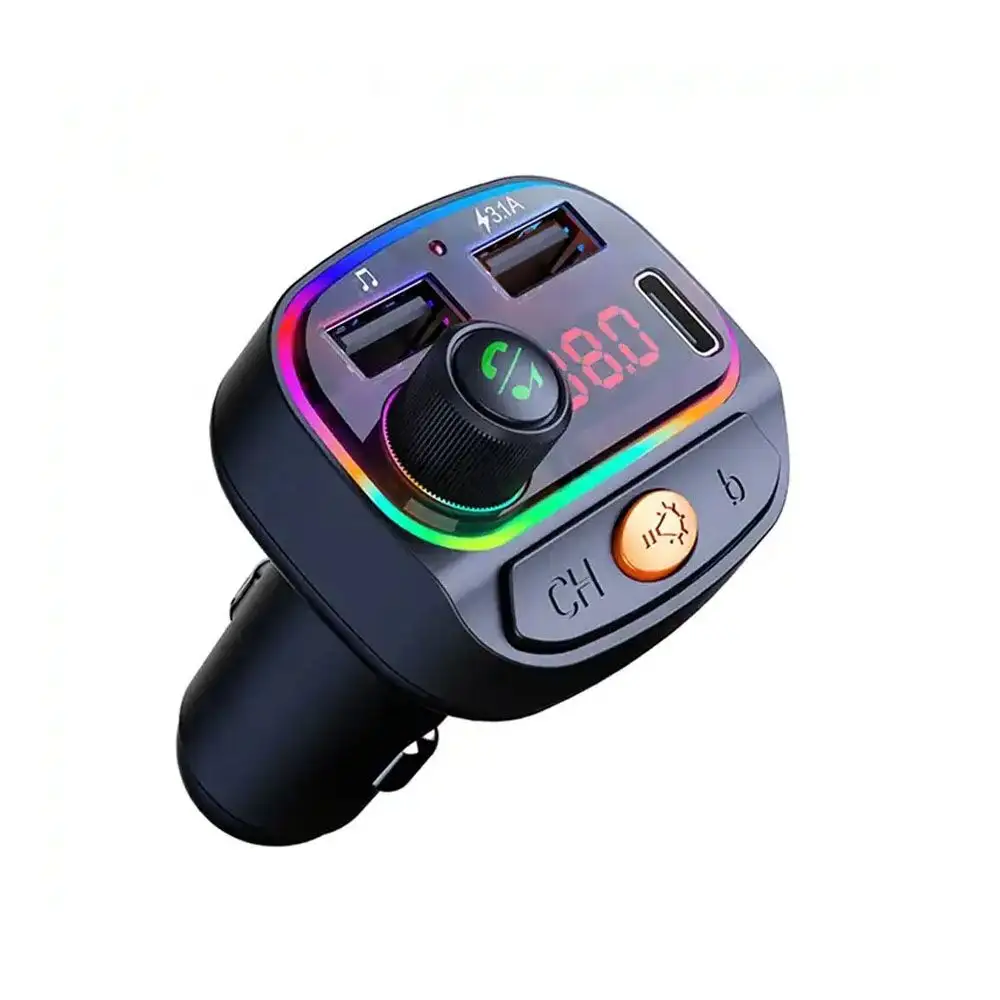Colorful lights car bluetooth fm transmitter 3.1A usb car charger multifunction car mp3 player with usb c