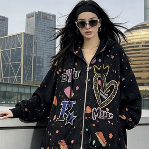 6859/Vendita Diretta di Felpe con Cappuccio e Zip alla Moda con Stampa Colorata a Pois, Abbigliamento Streetwear, Camicie Casual da <span class=keywords><strong>Donna</strong></span> per Uso Quotidiano - Product Image 3