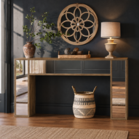 Console de salle à manger contemporaine en bois moderne avec finition miroir et rangements pour villa, hôtel, salon, chambre à coucher MOOR