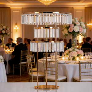 XWLC Royal Diamond Luxueux Support à Fleurs en Métal Doré <span class=keywords><strong>et</strong></span> Acrylique en Forme de Grande Roue, Centre de <span class=keywords><strong>Table</strong></span> pour Mariage <span class=keywords><strong>et</strong></span> Anniversaire, Décoration de Gâteau Facile - Product Image 2