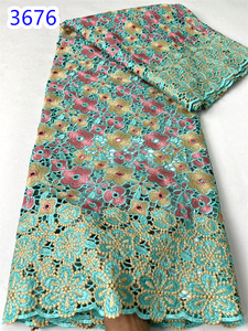 Tissu nigérian en dentelle de coton 2024 de haute qualité avec des pierres tissu en dentelle de Voile suisse africain robe élégante pour les femmes coudre <span class=keywords><strong>3676</strong></span> - Product Image 6