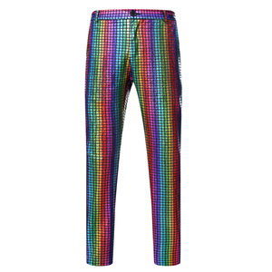 Pantaloni <span class=keywords><strong>da</strong></span> discoteca <span class=keywords><strong>da</strong></span> uomo pantaloni in lattice con paillettes arcobaleno tuta <span class=keywords><strong>da</strong></span> ballo dorata lucida abbigliamento Hipster pantaloni fantasia - Product Image 6