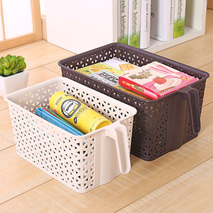 Plastic Storage Basket Rectangle With Handle Off White White Black For Home Office Food Storage Rack 3035 - Product Image 3