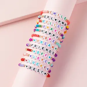 Wholesale Cheaper Alphabet Letters Beads Bracelets Fashion Boho Colorful Dream Hope Love Words Beading Bracelet For Adult