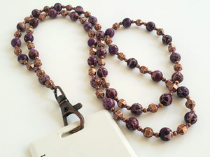 Cordón Personalizado Retro con Cuentas de Jaspe, Porta Credenciales, Color Morado, Cobre Antiguo, Piedras Preciosas Naturales - Product Image 2