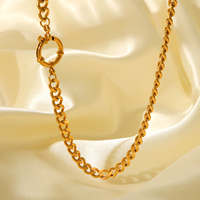 Collier minimaliste H&C Dainty en acier inoxydable plaqué or 18 carats, chaîne cubaine, étanche, résistant à la transpiration, fermoir rond à ressort, pour femmes et hommes