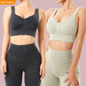 Set di Fitness da <span class=keywords><strong>palestra</strong></span> personalizzati abbigliamento da allenamento abbigliamento da Yoga lavaggio acido Butt Scrunch Leggings Set di reggiseni senza cuciture a caduta <span class=keywords><strong>Zero</strong></span> - Product Image 1