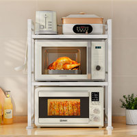 Support de four à micro-ondes à double niveau réglable en hauteur pour comptoir de cuisine blanc, support de rangement pour grille-pain et four à pizza