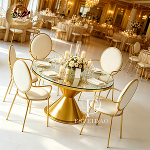 Modern Gold Stainless Steel and Glass <b>Top</b> <b>Dining</b> <b>Table</b> for Wedding Hotel Use Wedding Furniture - Product Image 5