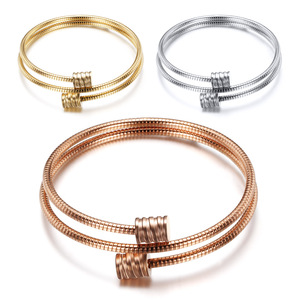 Bracelet en acier inoxydable double couche 3 mm, taille réglable, unisexe, usage quotidien, design géométrique rond, acier rose doré - Product Image 1