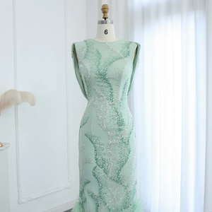 Robes de soirée arabes de luxe en plumes vert sauge, dos croisé, mi-longues, robes de soirée formelles pour mariage, SZ436-1 - Product Image 4